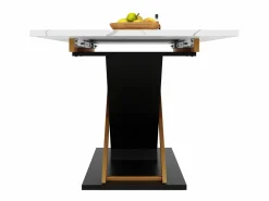 Best Hauss Spole Mesa de comedor extensible para 6-8 personas 160x80cm, tapa chapada en mármol con patas cruzadas de metal dorado Blanco
