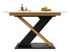 Best Hauss Spole Mesa de comedor extensible para 6-8 personas 160x80cm, tapa chapada en mármol con patas cruzadas de metal dorado Blanco