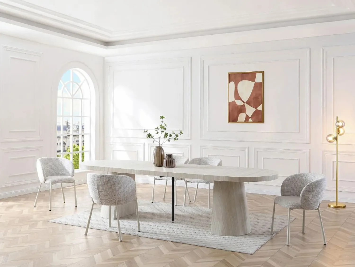 Outlet Mesa de comedor extensible para 6 a +12 personas en MDF - Efecto travertino - CLOEVA Mesa Extensible