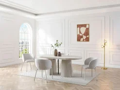Outlet Mesa de comedor extensible para 6 a +12 personas en MDF - Efecto travertino - CLOEVA Mesa Extensible