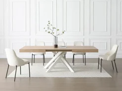 Clearance Vente-unique Mesa de comedor extensible de 6 a 10 cubiertos en MDF y metal - Natural y blanco - CATONAV Color natural claro