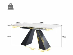 Outlet Merax Mesa de comedor extensible - 99-159 x 74 x 77 cm - Tablero efecto mármol - MDF y metal - + negro Blanco