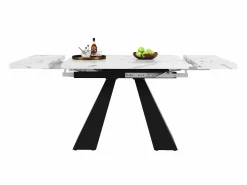 Outlet Merax Mesa de comedor extensible - 99-159 x 74 x 77 cm - Tablero efecto mármol - MDF y metal - + negro Blanco