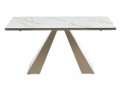 Sale Mesa de comedor extensible de cerámica y metal - Efecto mármol blanco y beige - LOZIPA Mesa Extensible|Mesa De Comedor