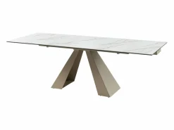 Sale Mesa de comedor extensible de cerámica y metal - Efecto mármol blanco y beige - LOZIPA Mesa Extensible|Mesa De Comedor