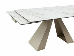 Sale Mesa de comedor extensible de cerámica y metal - Efecto mármol blanco y beige - LOZIPA Mesa Extensible|Mesa De Comedor