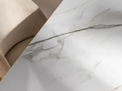 Sale Mesa de comedor extensible de cerámica y metal - Efecto mármol blanco y beige - LOZIPA Mesa Extensible|Mesa De Comedor