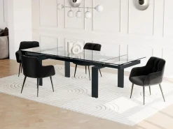 Vente-unique Mesa de comedor extensible LUBANA - Cristal templado, metal - negro