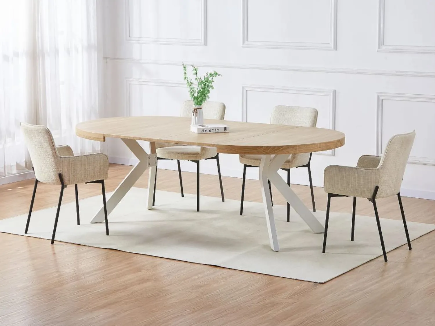 Mesa de comedor extensible para 4 a 8 personas en MDF y acero - Natural y blanco - KOMONI Mesa Extensible|Mesa De Comedor