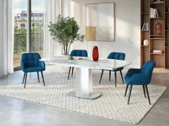 Vente-unique Mesa de comedor extensible. Cerámica y acero. TALICIA Blanco