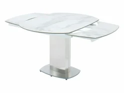 Vente-unique Mesa de comedor extensible. Cerámica y acero. TALICIA Blanco