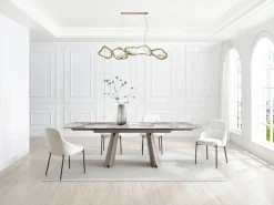 Sale Mesa de comedor extensible para 6 a 10 personas en cerámica, cristal templado y metal bronce - Efecto mármol blanco y gris - FARUDI de Maison Céphy Mesa Extensible|Mesa De Comedor