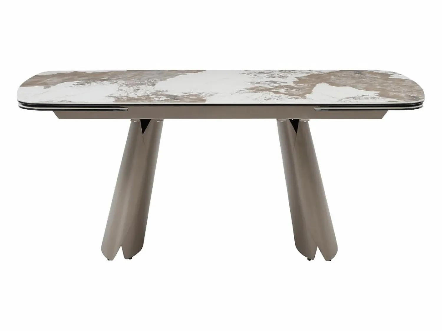 Sale Mesa de comedor extensible para 6 a 10 personas en cerámica, cristal templado y metal bronce - Efecto mármol blanco y gris - FARUDI de Maison Céphy Mesa Extensible|Mesa De Comedor