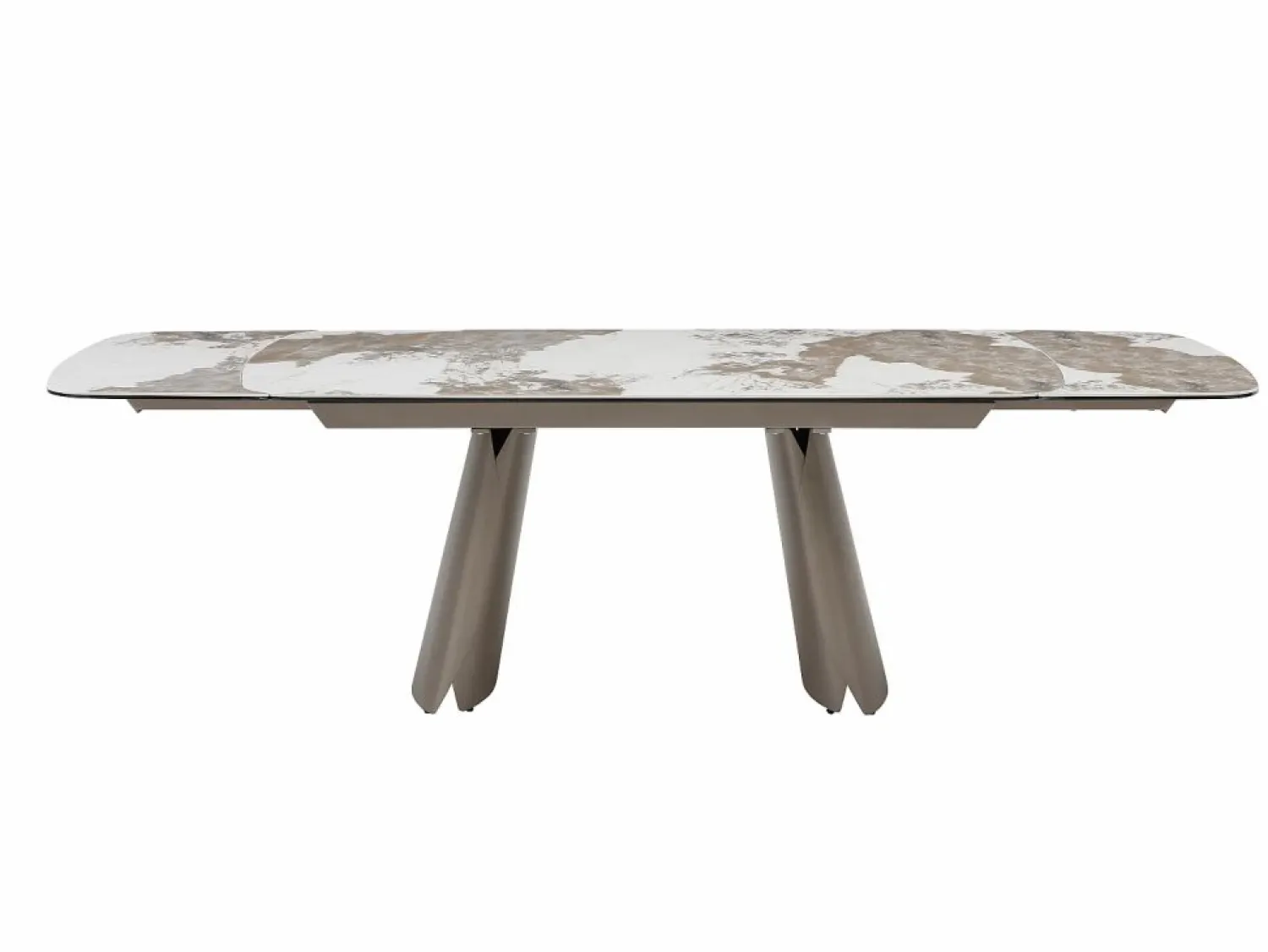 Sale Mesa de comedor extensible para 6 a 10 personas en cerámica, cristal templado y metal bronce - Efecto mármol blanco y gris - FARUDI de Maison Céphy Mesa Extensible|Mesa De Comedor