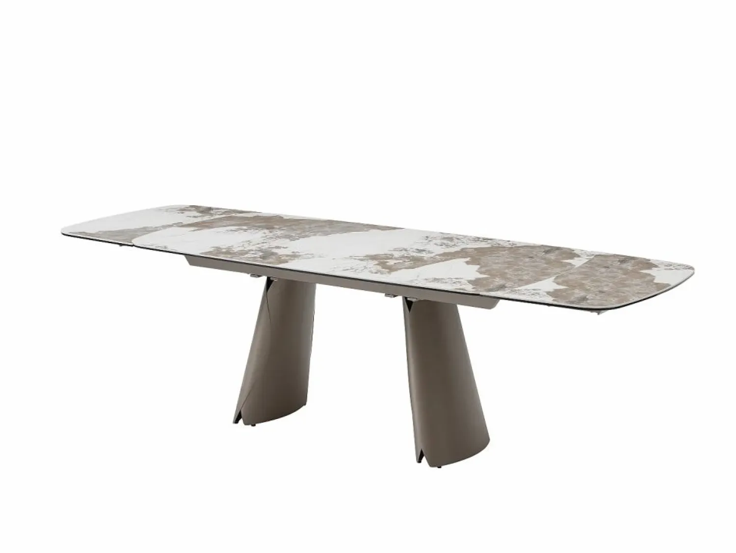 Sale Mesa de comedor extensible para 6 a 10 personas en cerámica, cristal templado y metal bronce - Efecto mármol blanco y gris - FARUDI de Maison Céphy Mesa Extensible|Mesa De Comedor