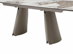 Sale Mesa de comedor extensible para 6 a 10 personas en cerámica, cristal templado y metal bronce - Efecto mármol blanco y gris - FARUDI de Maison Céphy Mesa Extensible|Mesa De Comedor