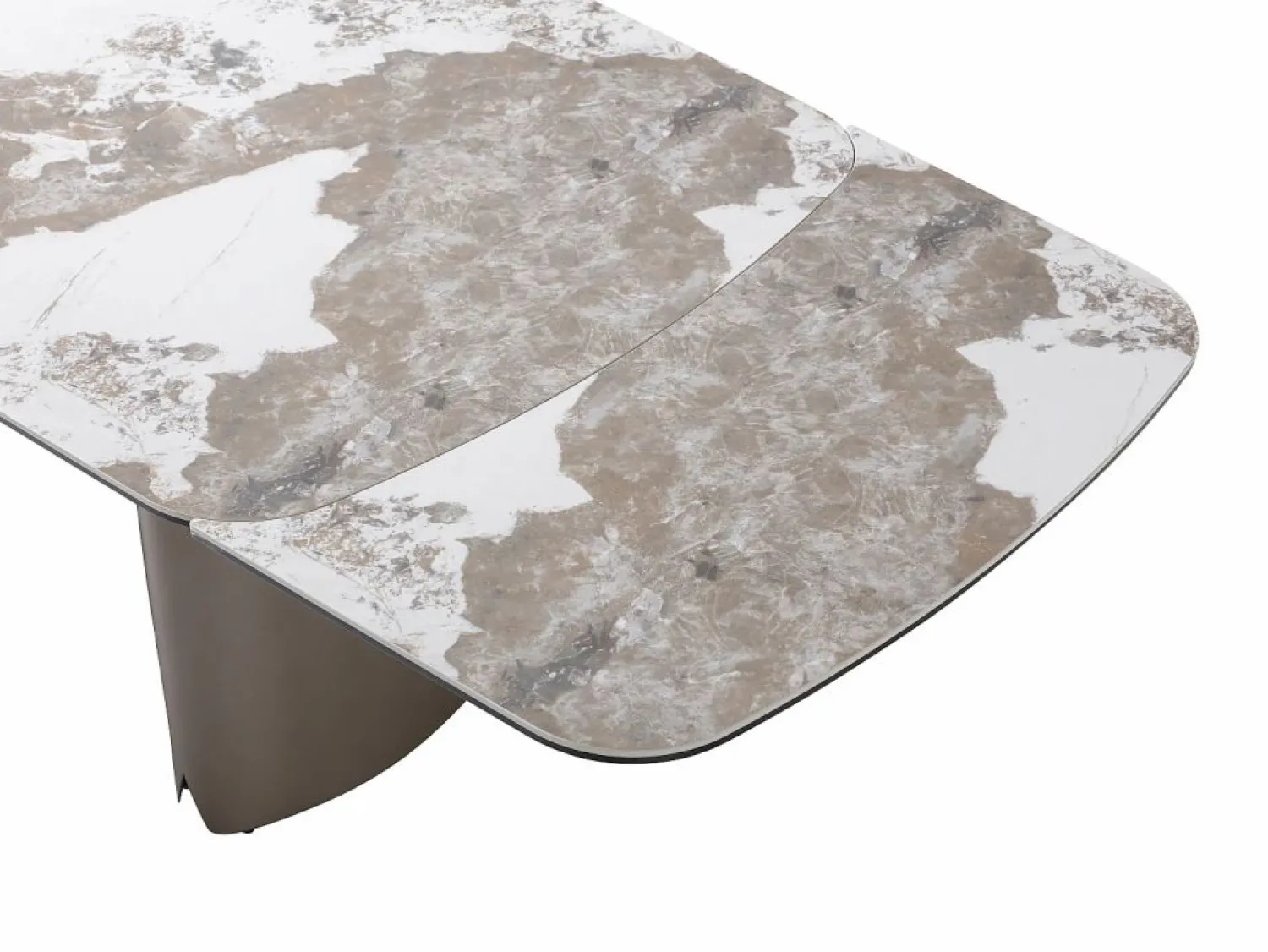 Sale Mesa de comedor extensible para 6 a 10 personas en cerámica, cristal templado y metal bronce - Efecto mármol blanco y gris - FARUDI de Maison Céphy Mesa Extensible|Mesa De Comedor