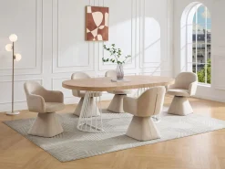 Vente-unique Mesa de comedor extensible para 2 a 12 personas en MDF y acero - Natural claro y blanco - FIRELA