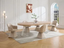 Vente-unique Mesa de comedor extensible para 2 a 12 personas en MDF y acero - Natural claro y blanco - FIRELA