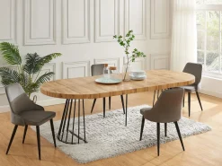Clearance Vente-unique Mesa de comedor extensible 2 a 12 comensales de MDF y acero - Natural y negro - FIRELA Negro / Color natural claro