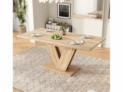 Merax Mesa de comedor extensible - 140/180 x 80 x 75,5 cm - para 4 a 6 personas - Patas en forma de V - estilo minimalista - MDF - natural