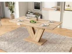 Merax Mesa de comedor extensible - 140/180 x 80 x 75,5 cm - para 4 a 6 personas - Patas en forma de V - estilo minimalista - MDF - natural