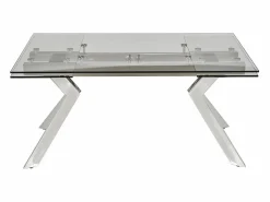 Hot Vente-unique Mesa de comedor extensible de cristal templado y metal - Transparente - VELIKA Transparente / Plateado