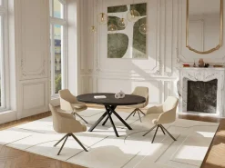 Mesa de comedor extensible para 4 a 6 personas en cerámica, MDF y metal - Efecto mármol marrón y gris - FEROLA Mesa Extensible|Mesa De Comedor