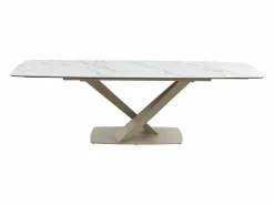 Clearance Mesa de comedor extensible de cerámica y metal - Efecto mármol blanco y beige - MALATA Mesa Extensible|Mesa De Comedor