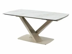 Clearance Mesa de comedor extensible de cerámica y metal - Efecto mármol blanco y beige - MALATA Mesa Extensible|Mesa De Comedor