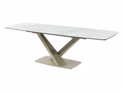 Clearance Mesa de comedor extensible de cerámica y metal - Efecto mármol blanco y beige - MALATA Mesa Extensible|Mesa De Comedor