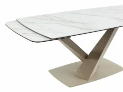 Clearance Mesa de comedor extensible de cerámica y metal - Efecto mármol blanco y beige - MALATA Mesa Extensible|Mesa De Comedor