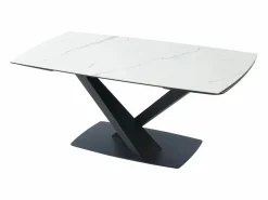 Hot Mesa de comedor extensible de cerámica y metal - Efecto mármol blanco y negro - MALATA Mesa Extensible|Mesa De Comedor