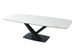 Hot Mesa de comedor extensible de cerámica y metal - Efecto mármol blanco y negro - MALATA Mesa Extensible|Mesa De Comedor