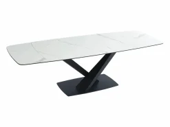 Hot Mesa de comedor extensible de cerámica y metal - Efecto mármol blanco y negro - MALATA Mesa Extensible|Mesa De Comedor