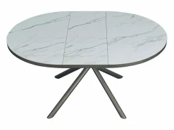 Best Mesa de comedor extensible para 4 a 6 personas en cerámica, MDF y metal - Efecto mármol blanco y bronce - FEROLA Mesa Extensible|Mesa De Comedor