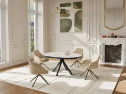 Clearance Mesa de comedor extensible para 4 a 6 personas de cerámica, MDF y metal - Efecto mármol y antracita - ZALYRA Mesa Extensible|Mesa De Comedor