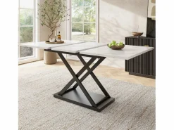 Best Mesa de comedor extensible - 6 a 8 personas - Efecto de mármol - MDF+Metal -120/160x80cm Mesa Extensible