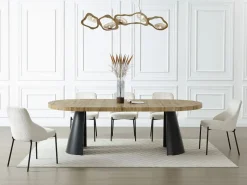 Outlet Vente-unique Mesa de comedor extensible 4 a 12 personas de MDF y metal negro - Natural claro - JARELIA Color natural claro