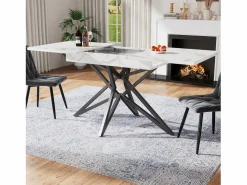 Sale Mesa de comedor extensible 160x80x66 cm - 6 personas - patas de mesa en forma de estrella - tablero de mesa imitación mármol - Mesa Extensible