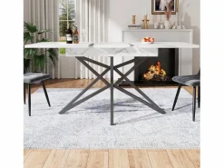 Sale Mesa de comedor extensible 160x80x66 cm - 6 personas - patas de mesa en forma de estrella - tablero de mesa imitación mármol - Mesa Extensible