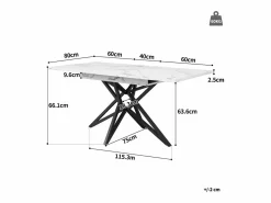Sale Mesa de comedor extensible 160x80x66 cm - 6 personas - patas de mesa en forma de estrella - tablero de mesa imitación mármol - Mesa Extensible