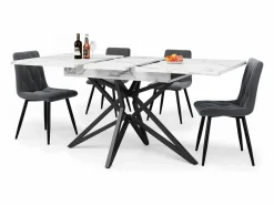 Sale Mesa de comedor extensible 160x80x66 cm - 6 personas - patas de mesa en forma de estrella - tablero de mesa imitación mármol - Mesa Extensible