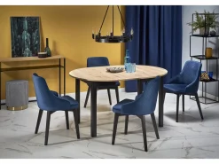 Sale Mesa de comedor industrial redonda extensible con tablero de aspecto roble y patas negras CARENE Mesa Extensible