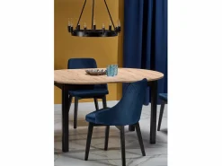 Sale Mesa de comedor industrial redonda extensible con tablero de aspecto roble y patas negras CARENE Mesa Extensible
