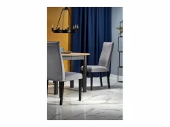 Sale Mesa de comedor industrial redonda extensible con tablero de aspecto roble y patas negras CARENE Mesa Extensible