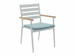 Discount MYLIA Mesa de comedor jardín madera aluminio 4 sillas una mesa - Blanco y natural - MIAMI Color natural claro / Blanco
