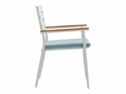 Discount MYLIA Mesa de comedor jardín madera aluminio 4 sillas una mesa - Blanco y natural - MIAMI Color natural claro / Blanco