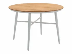 Discount MYLIA Mesa de comedor jardín madera aluminio 4 sillas una mesa - Blanco y natural - MIAMI Color natural claro / Blanco