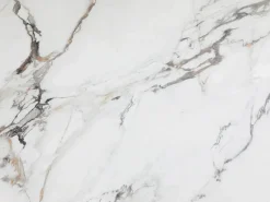 Online Mesa de comedor para 8 comensales de vidrio templado y cerámica - Efecto mármol blanco y dorado - GOLDENA Mesa De Comedor